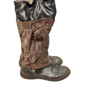 PATAUGAS Shoes Womens FR 37 US 6 Silver Brown Metallic Leather Boots French